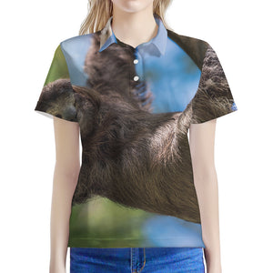 Happy Sloth Print Women's Polo Shirt