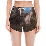 Happy Sloth Print Women's Split Running Shorts