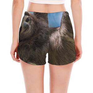 Happy Sloth Print Women's Split Running Shorts