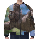 Happy Sloth Print Zip Sleeve Bomber Jacket