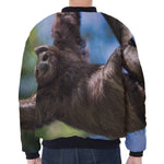 Happy Sloth Print Zip Sleeve Bomber Jacket