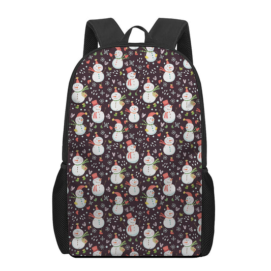 Happy Snowman Pattern Print 17 Inch Backpack