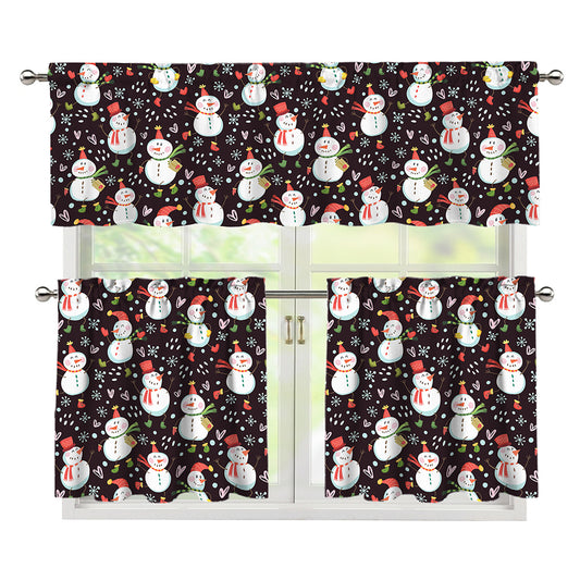 Happy Snowman Pattern Print 3 Piece Kitchen Curtains