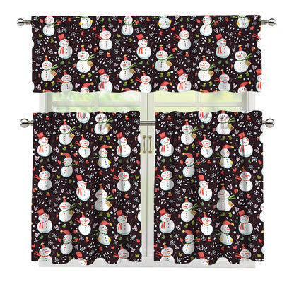Happy Snowman Pattern Print 3 Piece Kitchen Curtains