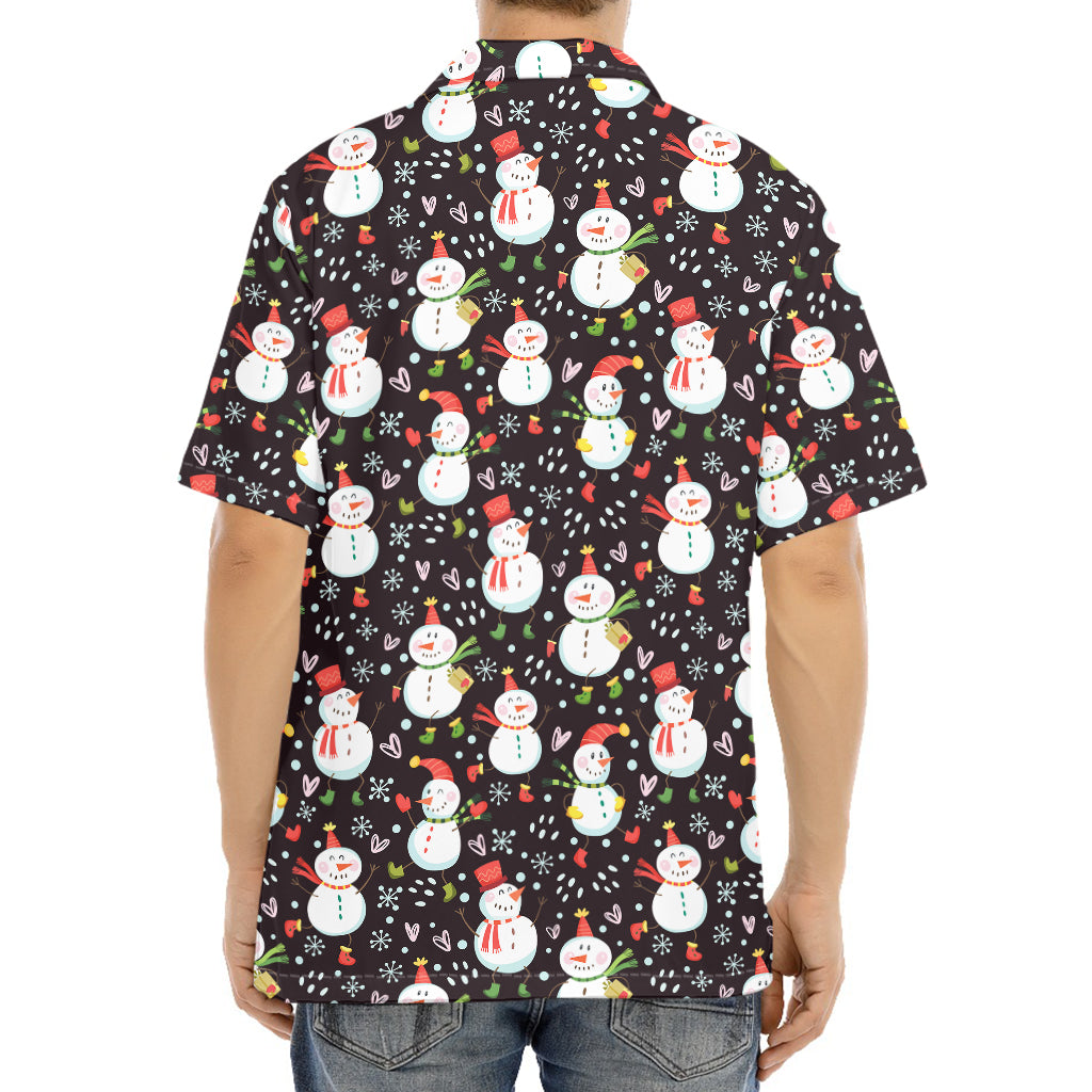 Happy Snowman Pattern Print Aloha Shirt