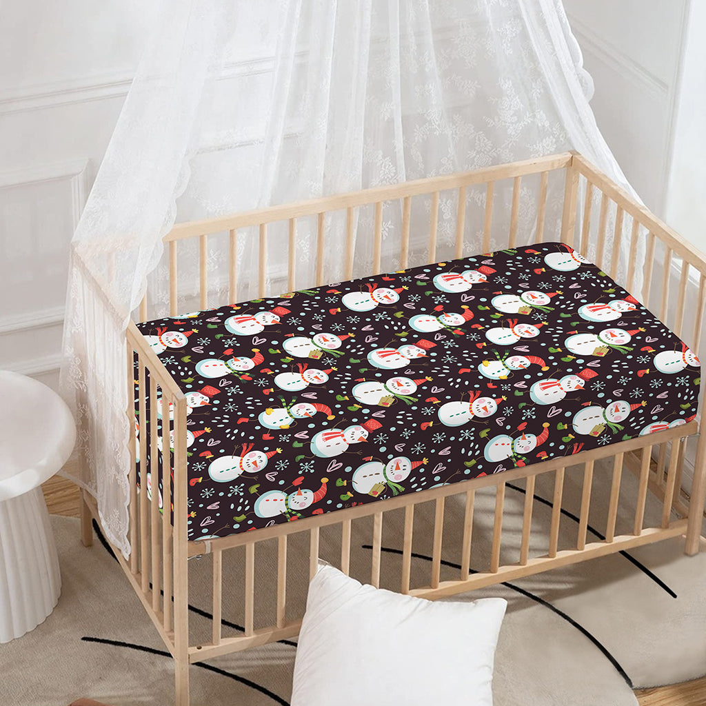 Happy Snowman Pattern Print Baby Crib Sheet