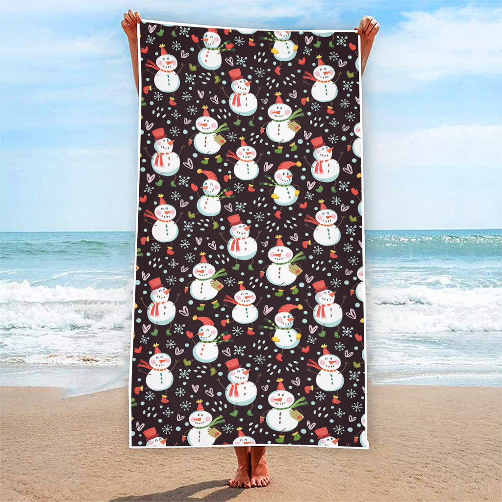 Happy Snowman Pattern Print Beach Towel