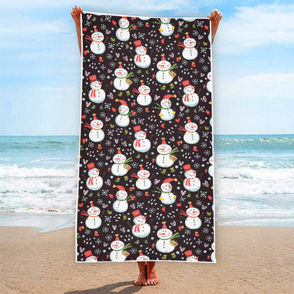 Happy Snowman Pattern Print Beach Towel