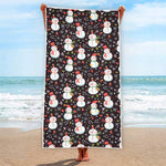 Happy Snowman Pattern Print Beach Towel