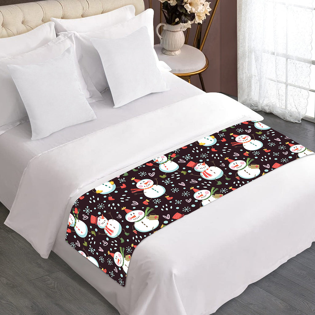 Happy Snowman Pattern Print Bed Runner