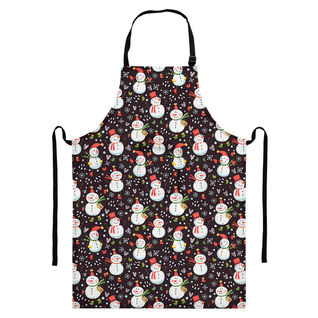 Happy Snowman Pattern Print Bib Apron With Pocket