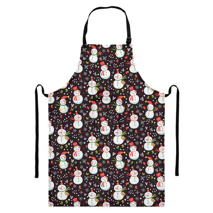 Happy Snowman Pattern Print Bib Apron With Pocket