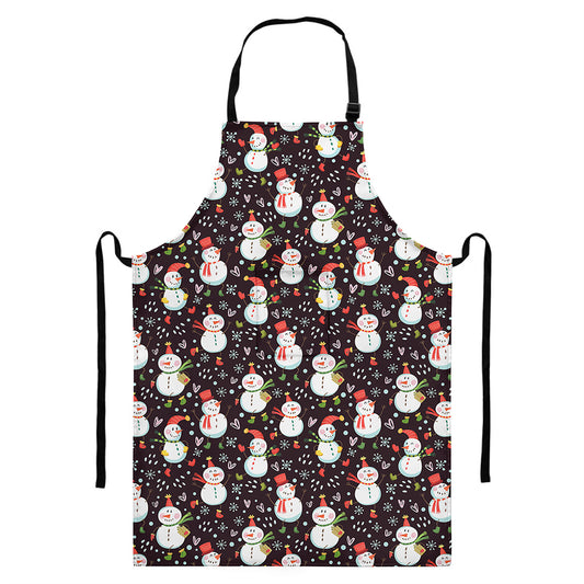 Happy Snowman Pattern Print Bib Apron With Pocket