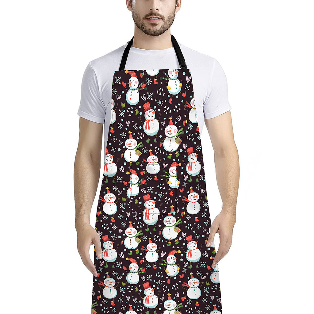 Happy Snowman Pattern Print Bib Apron With Pocket