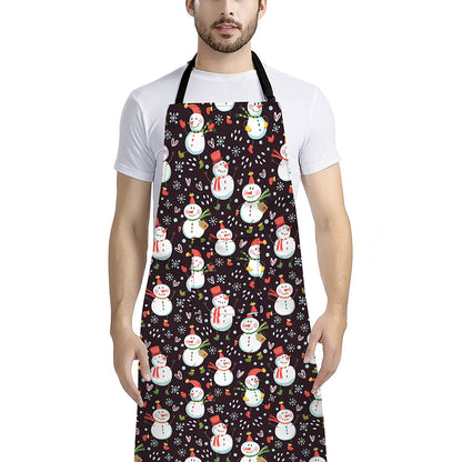 Happy Snowman Pattern Print Bib Apron With Pocket