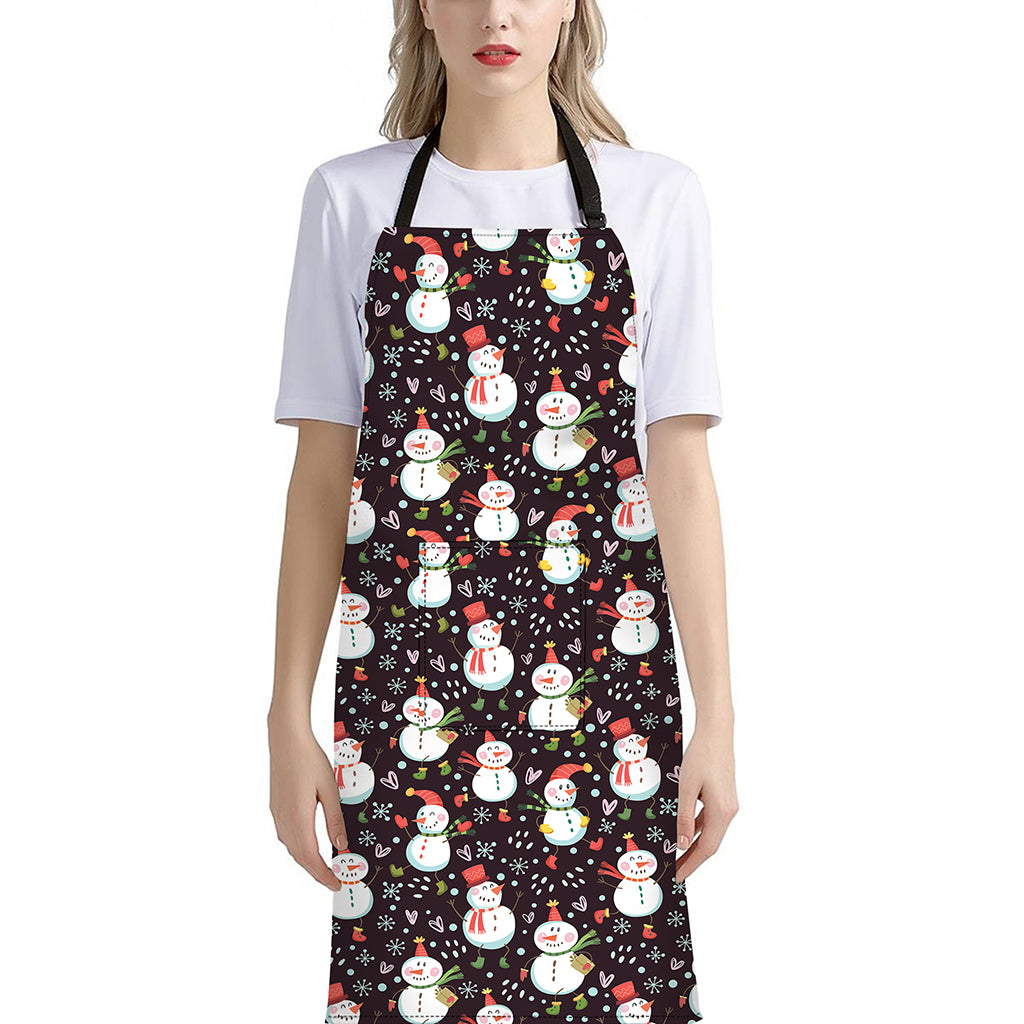 Happy Snowman Pattern Print Bib Apron With Pocket