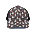 Happy Snowman Pattern Print Black Mesh Trucker Hat