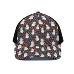 Happy Snowman Pattern Print Black Mesh Trucker Cap