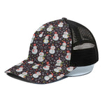 Happy Snowman Pattern Print Black Mesh Trucker Cap
