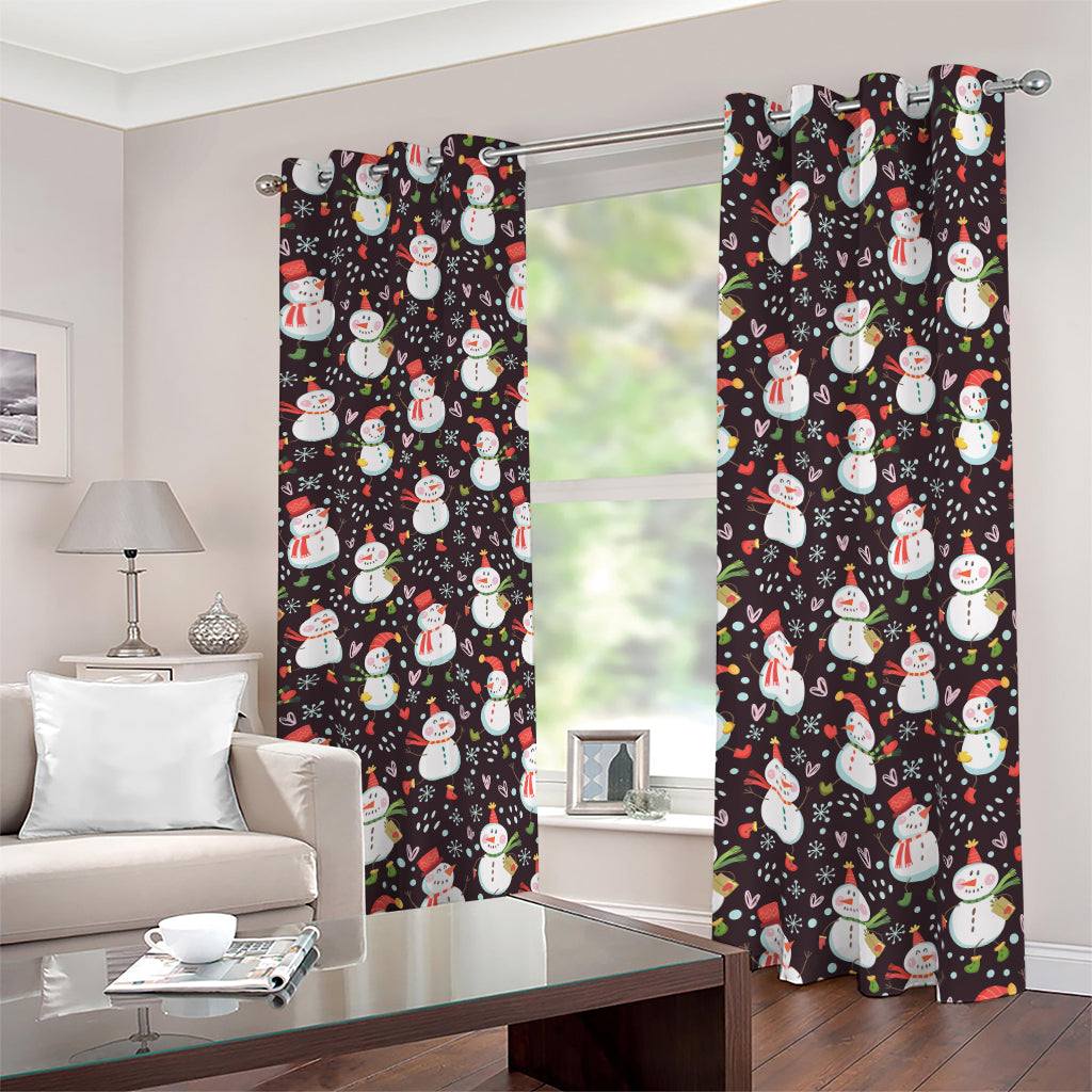Happy Snowman Pattern Print Blackout Grommet Curtains