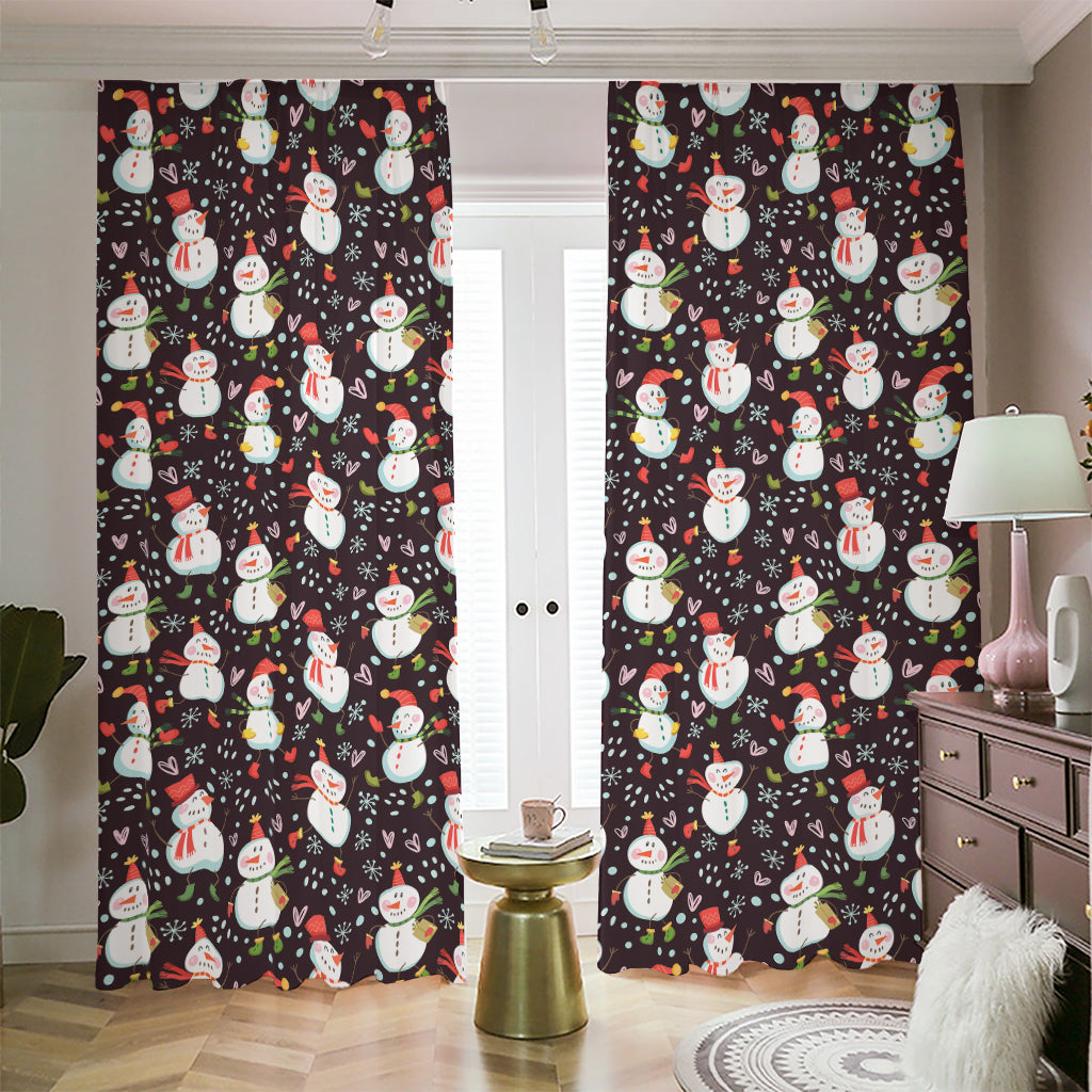 Happy Snowman Pattern Print Blackout Pencil Pleat Curtains