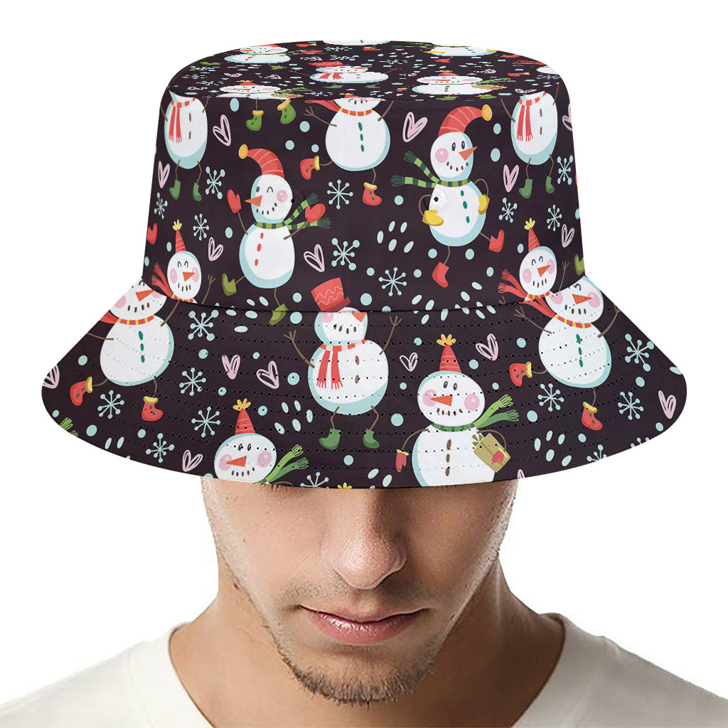 Happy Snowman Pattern Print Bucket Hat