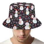 Happy Snowman Pattern Print Bucket Hat