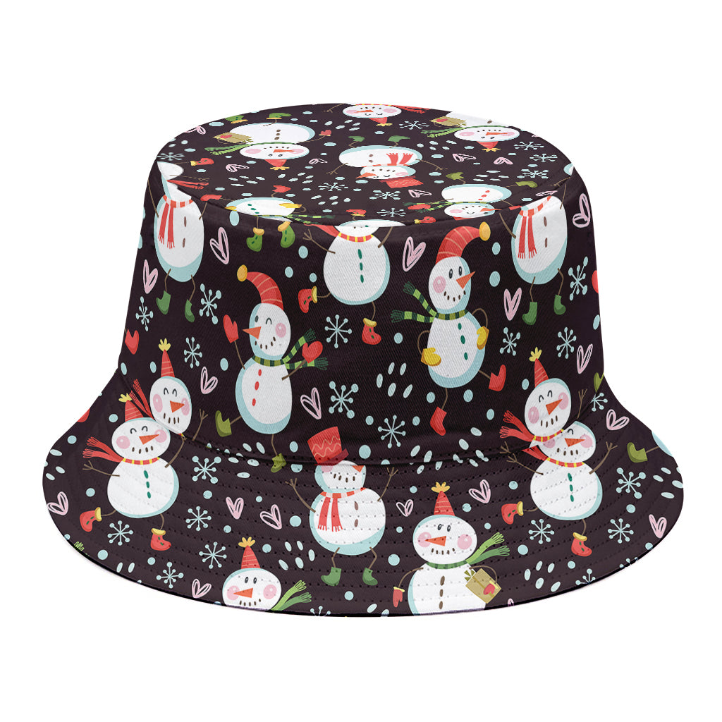 Happy Snowman Pattern Print Bucket Hat
