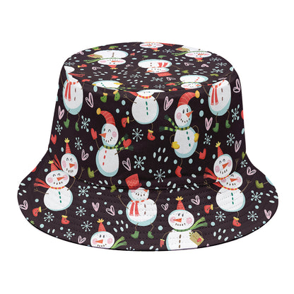 Happy Snowman Pattern Print Bucket Hat