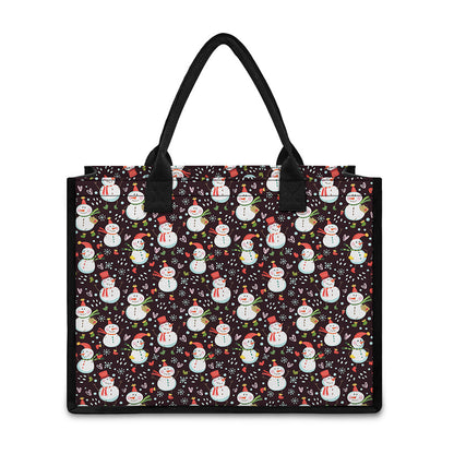 Happy Snowman Pattern Print Canvas Tote Bag