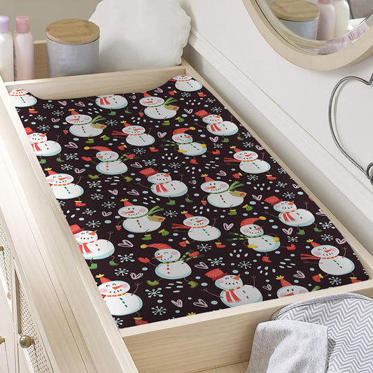 Happy Snowman Pattern Print Changing Pad Cover