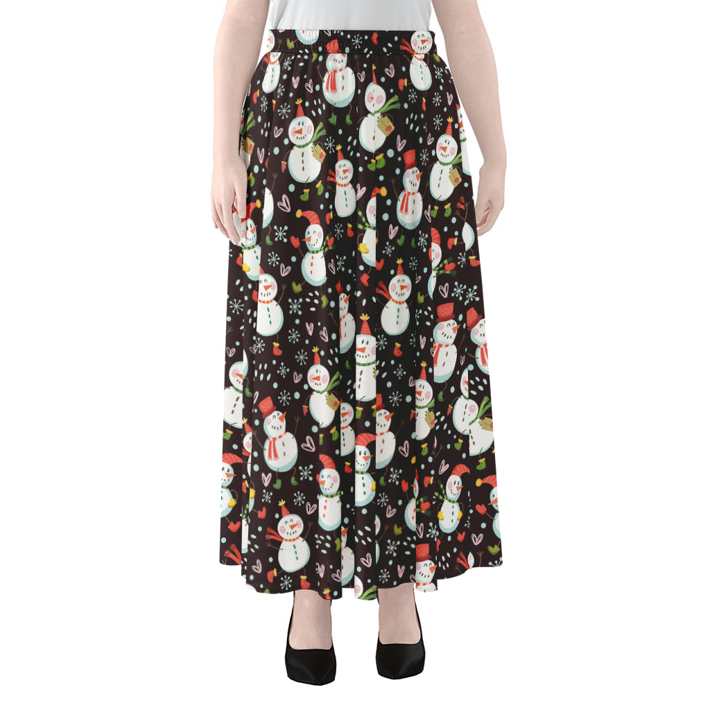 Happy Snowman Pattern Print Chiffon Maxi Skirt