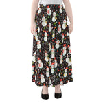 Happy Snowman Pattern Print Chiffon Maxi Skirt