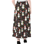 Happy Snowman Pattern Print Chiffon Maxi Skirt