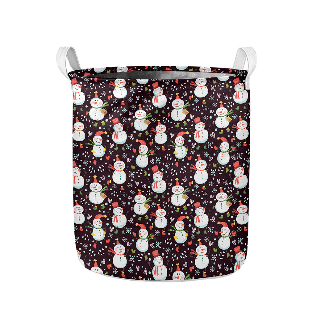 Happy Snowman Pattern Print Collapsible Laundry Basket
