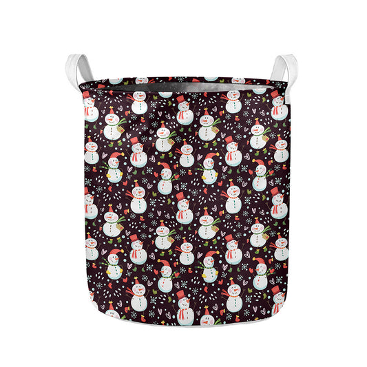 Happy Snowman Pattern Print Collapsible Laundry Basket