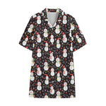 Happy Snowman Pattern Print Cotton Hawaiian Shirt
