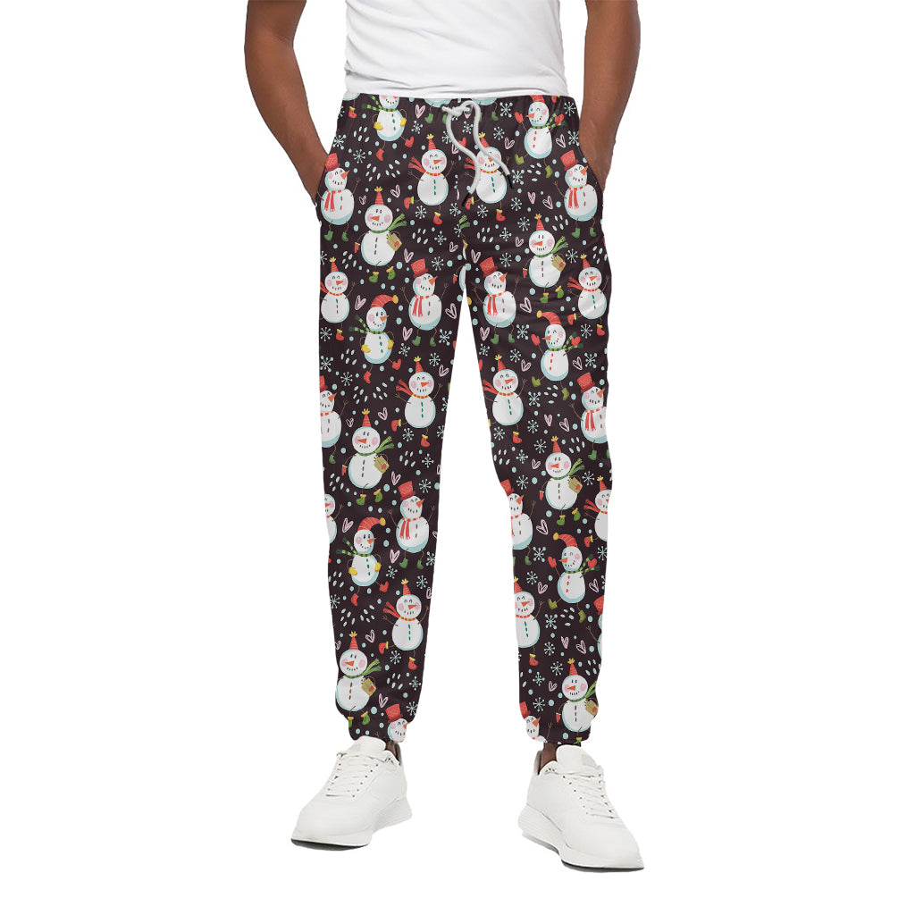 Happy Snowman Pattern Print Cotton Pants