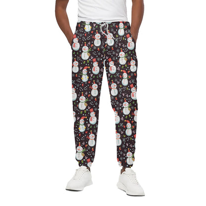 Happy Snowman Pattern Print Cotton Pants