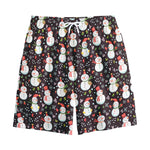 Happy Snowman Pattern Print Cotton Shorts