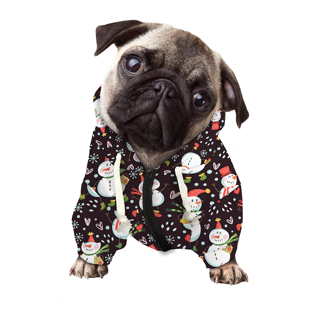 Happy Snowman Pattern Print Dog Zip Up Hoodie
