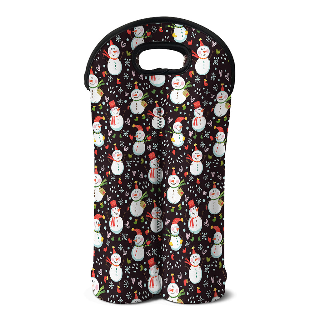 Happy Snowman Pattern Print Double Neoprene Wine Tote