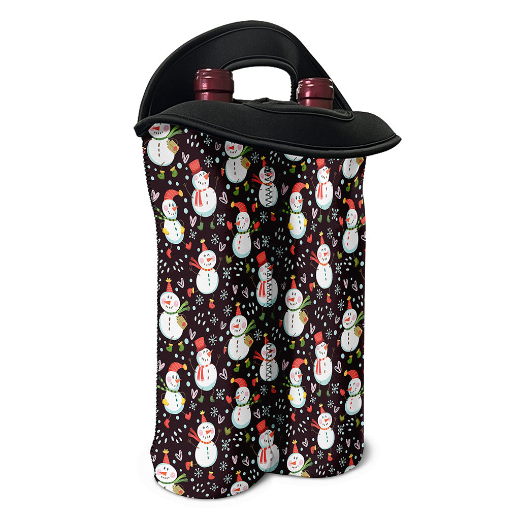 Happy Snowman Pattern Print Double Neoprene Wine Tote