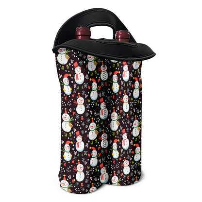 Happy Snowman Pattern Print Double Neoprene Wine Tote