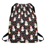 Happy Snowman Pattern Print Drawstring Backpack