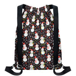 Happy Snowman Pattern Print Drawstring Backpack