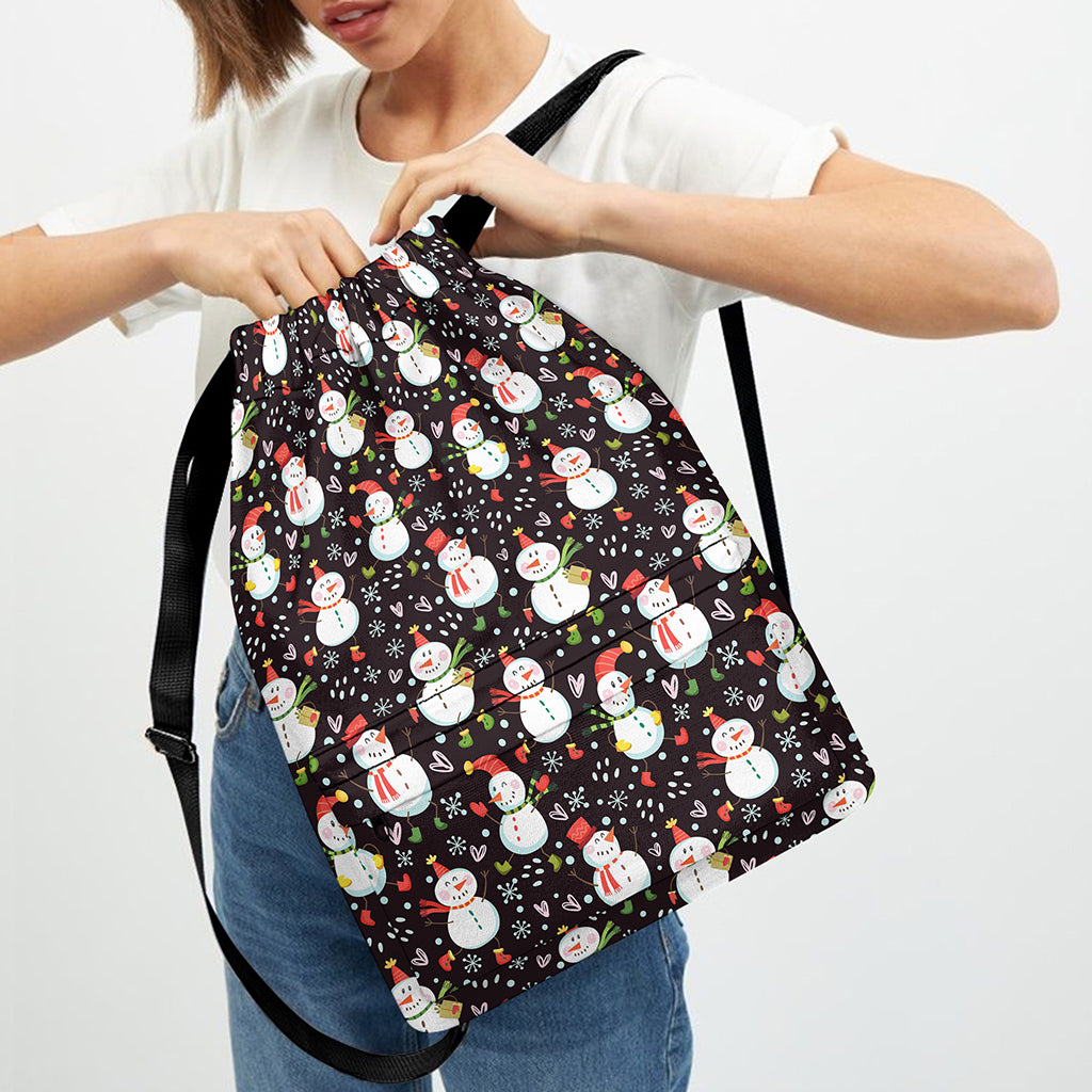 Happy Snowman Pattern Print Drawstring Backpack