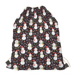 Happy Snowman Pattern Print Drawstring Bag