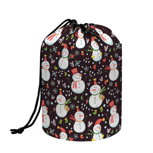 Happy Snowman Pattern Print Drawstring Makeup Bag
