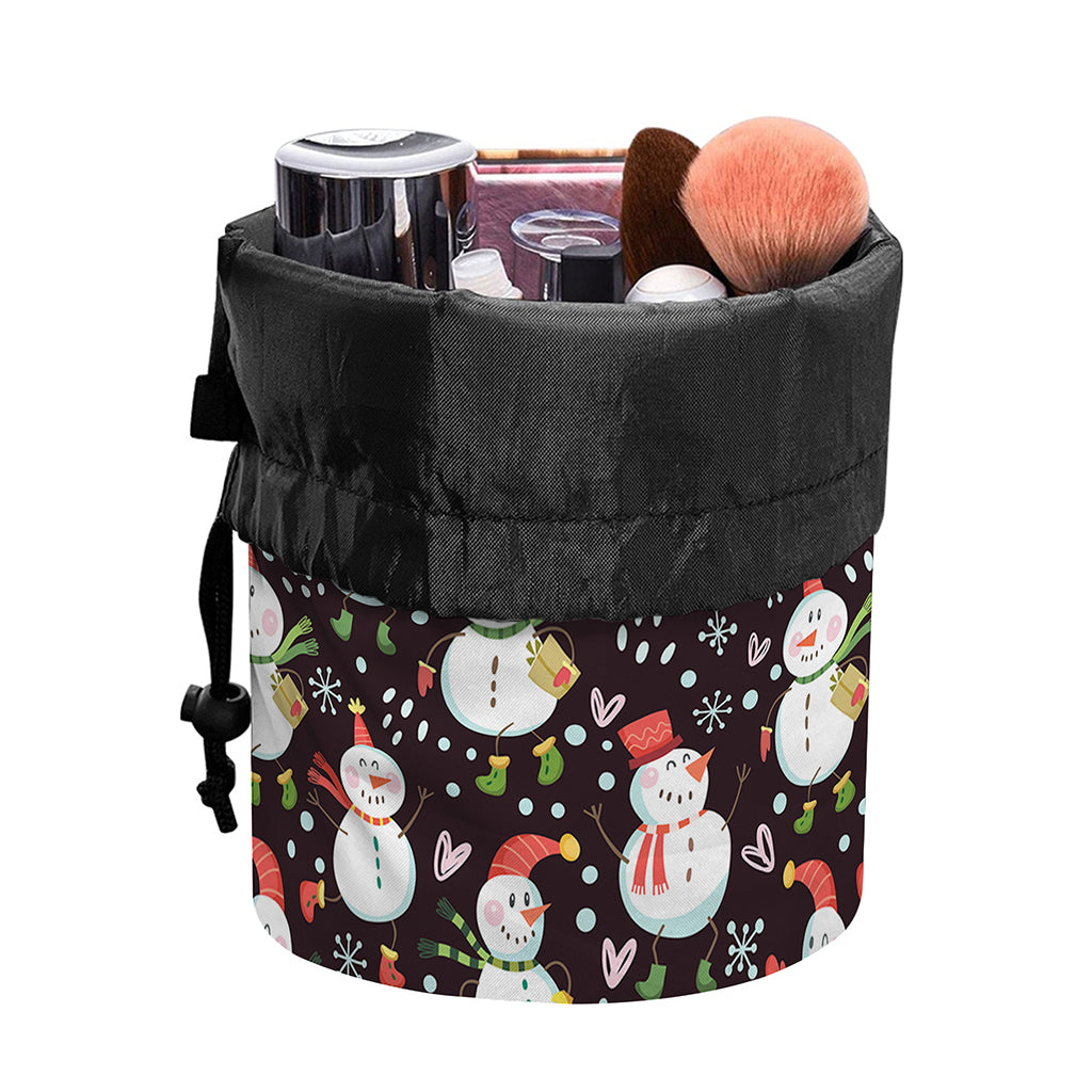Happy Snowman Pattern Print Drawstring Makeup Bag